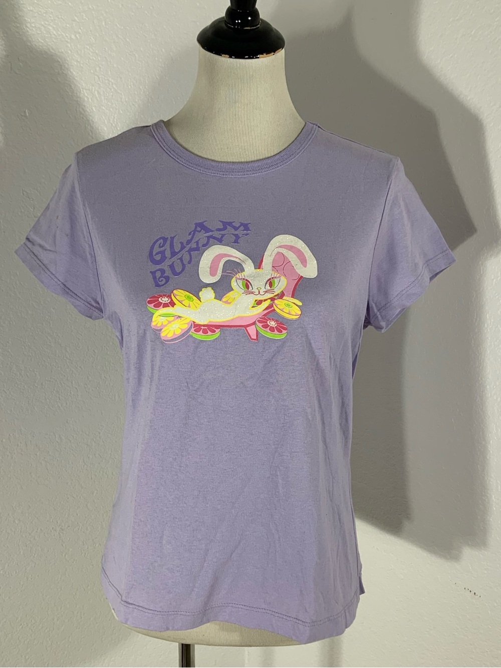 Glam Bunny Lavender Bunny Graphic Tee Shirt - Size NWOT - Size Large